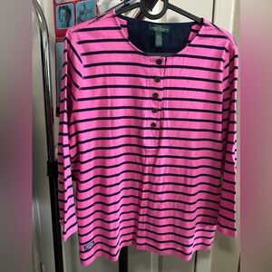 Ralph Lauren Pink and Navy Striped Long Sleeve Tee